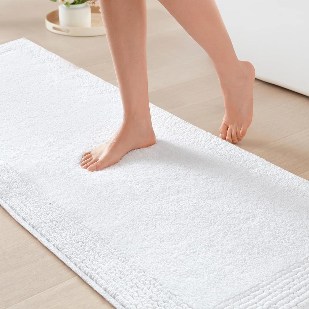 Madison Park Splendor Reversible 100% Cotton Tufted Bathroom Rug-3000 GSM Hotel Quality Luxurious Plush Medium Pile Bath Mat Absorbent, Quick Dry, Shower Room Dcor, 24x72, White