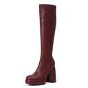 Modatope Knee High Platform Boots for Women Chunky Heel Burgundy Platform Knee High Boots Womens Rounded Toe Side Zipper Tall Boots for Women Size 8