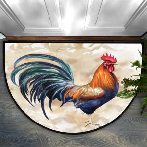 Half Round Door Mat Cute Rooster Non-Slip Absorbent Welcome Doormats Washable Half Circle Area Rug for Home Indoor Entrance High Traffic Areas, 24" x 36"
