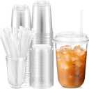 50 Sets Crystal Plastic Cups with Lids and Straws, Disposable Iced Coffee Cups Bulk PET, Cocktail, Smoothie, Milkshake, Cold Drinks, Juice, Wedding, Birthday, Coffee Shop, Party(16oz)