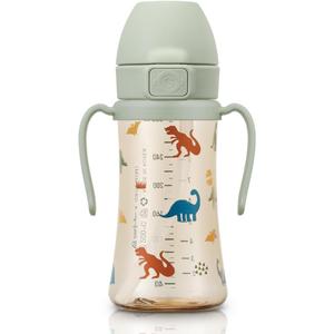 GROSMIMI Flip Top Spill Proof Sippy Cup, PPSU, BPA Free, 10 oz, Stage 2 Straw for Toddlers (Dinosaur)