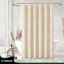 Dynamene Beige Fabric Shower Curtain, Boho Tufted Geometric Striped Tassel Shower Curtain for Bathroom, Shabby Chic Textured Modern Farmhouse Waterproof Cloth Shower Curtain Set, Wrinkle Free, 72x72