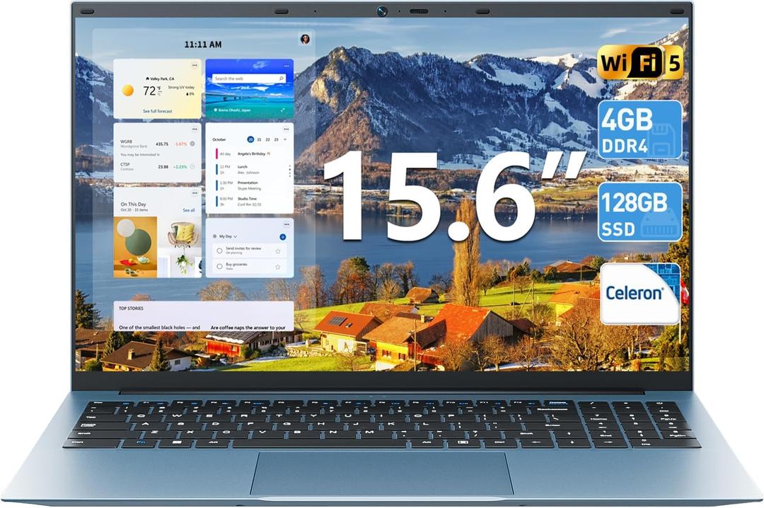 SGIN Laptop 15.6 Inch Laptops Computer, Celeron N4000 Processor, Windows 11 Home, 4GB RAM 128GB SSD, BT5.0, HDMI, Webcam, 7000mah Battery, 180 Viewing, 2.4/5G WiFi, Type-C, USB 3.2(Gray)