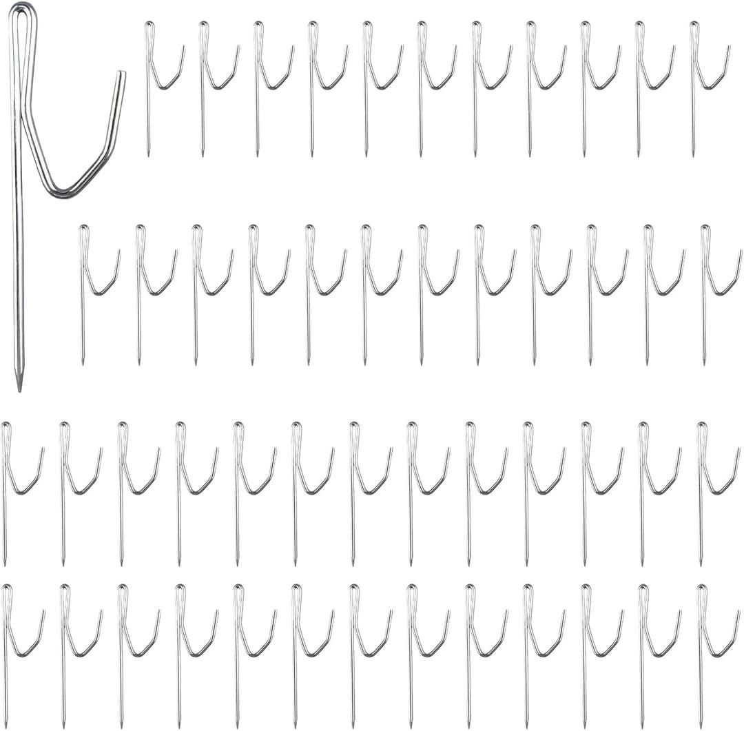 Curtain Hooks for Drapes, Drapery Hook Pins for Window Curtain, Door Curtain and Shower Curtain, Silver (50 Pieces)