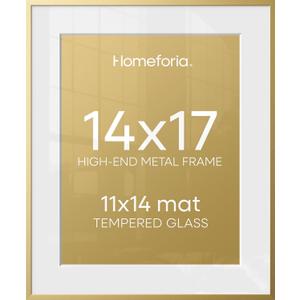 Homeforia 14x17 Gold Picture Frame, High-End Metal, 11x14 Mat, Glass