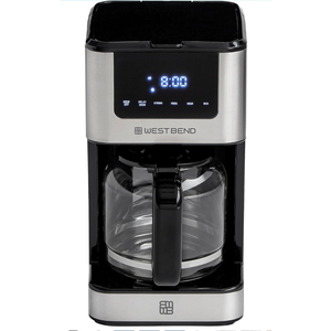 West Bend Drip Coffee Maker Brews Hot or Iced, Programmable with Brew Strength Selector Auto Shut-Off and 6 Functions Permanent Mesh Filter and Glass Carafe, 12-Cup