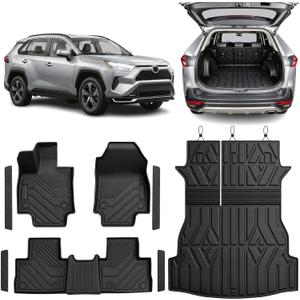 TPE Floor Mats Set for Toyota RAV4 Hybrid 2025 2024 2023 2022 2021 2020 2019, All Weather Custom Fit Floor Liners & Cargo Liner & Backrest Mats