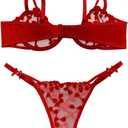 Lilosy Sexy Underwire Cute Push Up Strappy Embroidered Mesh Sheer Lingerie Set See Through Panty Bra, 4XL