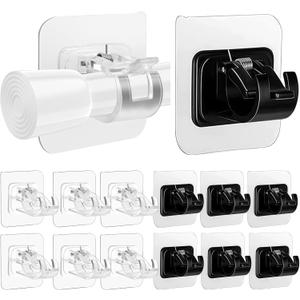 12 Set Black*6 PCS/Transparent *6PCS No Drill Curtain Rod Brackets Self Adhesive Curtain Rod Holder No Drilling Curtain Rod Hooks Nail Free Adjustable Curtain Rod Holders Curtain Hangers