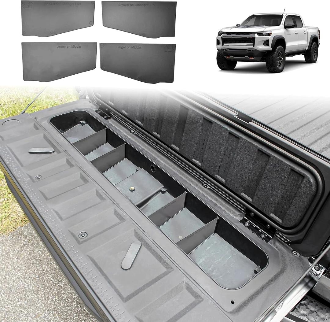 HGWEI Tailgate Storage Dividers Compatible with Chevy Colorado/GMC Canyon 2026 2025 2024 2023 Accessories 4PCS Black StowFlex Truck Bed Organizer Insert Compartment Tray