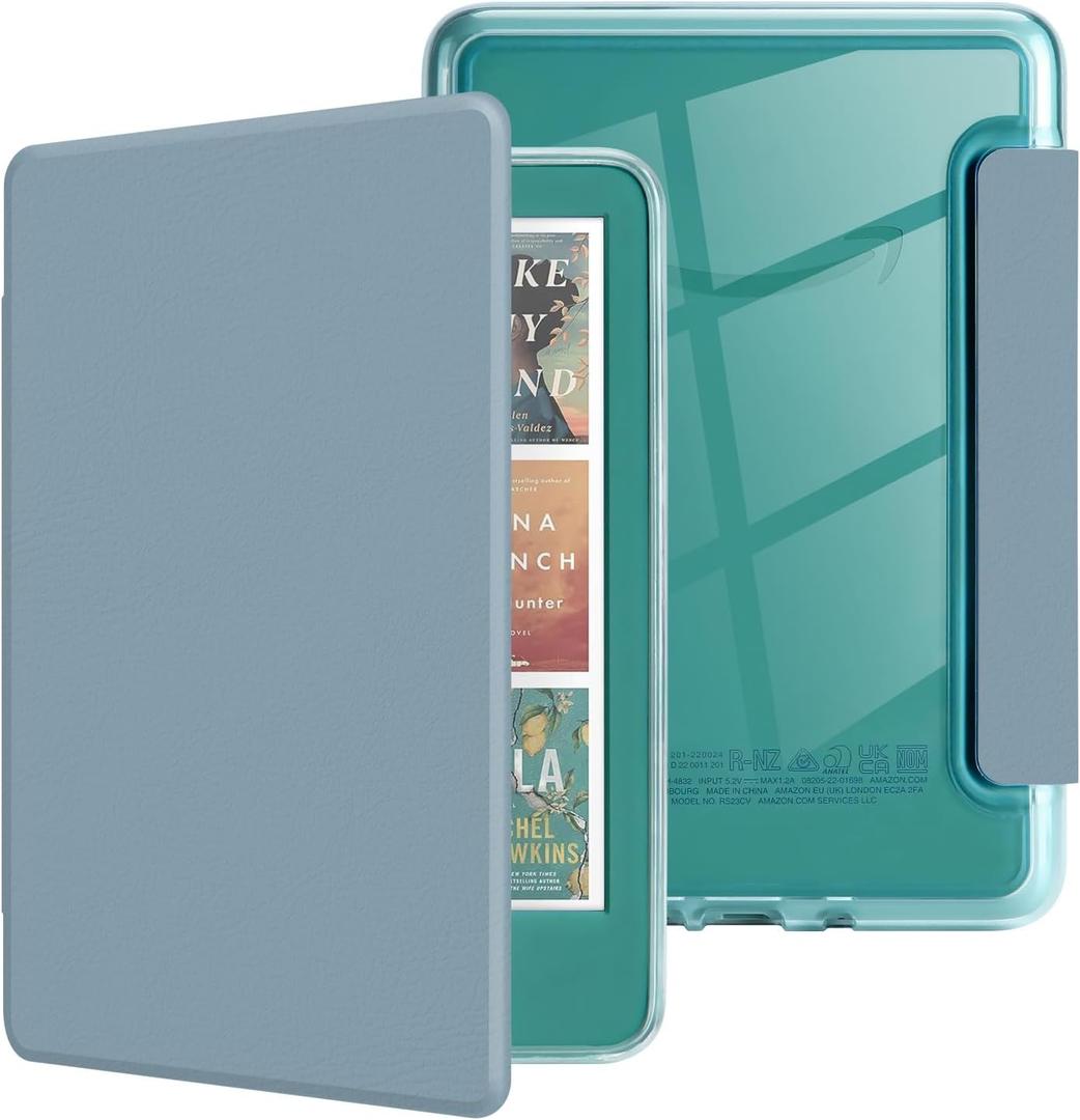 MOROCK Case for 7" Kindle Paperwhite(12th Generation-2024 Released), Fits Kindle Colorsoft Paperwhite Signature Edition, PU Leather and PC Clear Acrylic Back Cover, Auto Sleep/Wake, Misty Blue