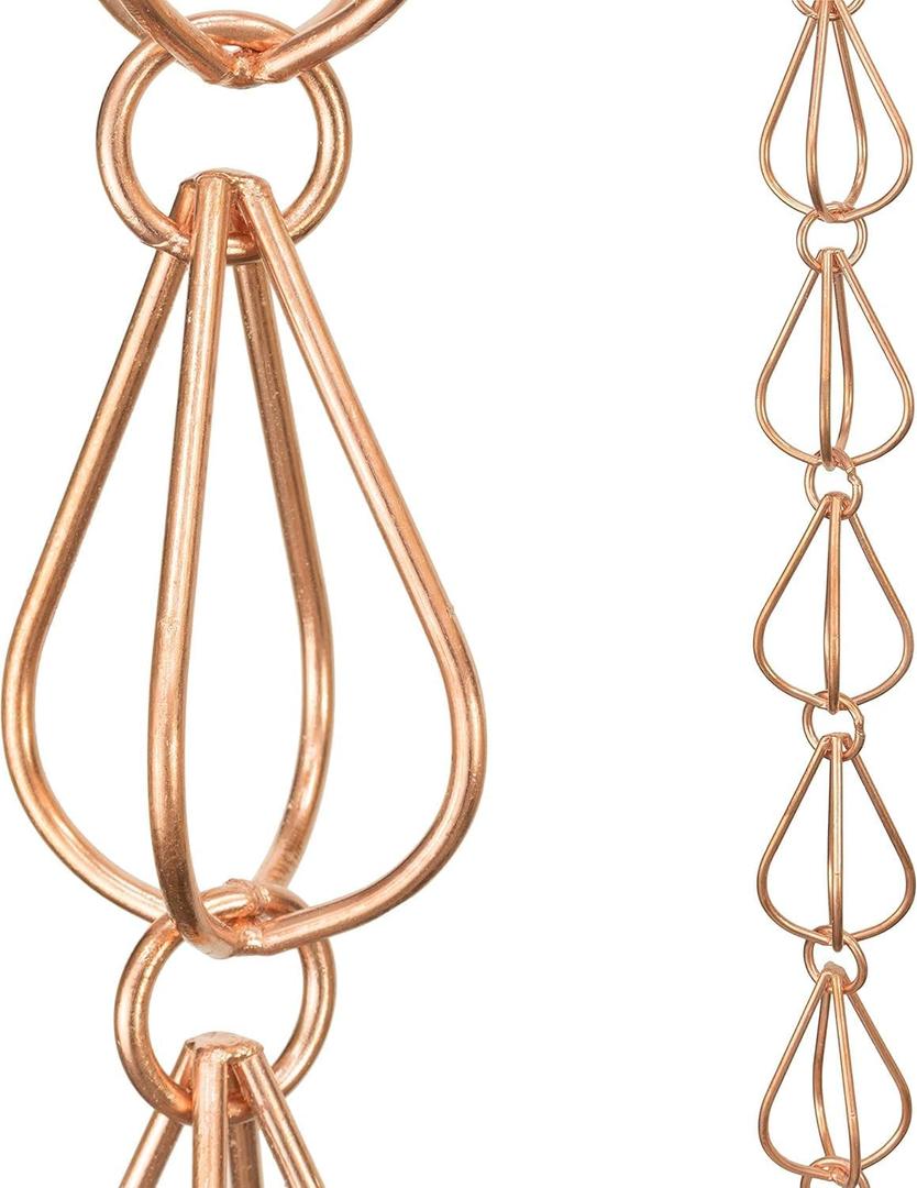 Monarch Rain Chains Pure Copper Teardrop Rain Chains for Gutters 8.5 ft Decorative Rainchain Outdoor Durable Heavy Duty Gutter Chain Downspout Replacement, Modern Rainchains for Outside