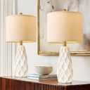 20.75" Small Table Lamps for Living Room Bedroom Lamps Set of 2 Ceramic Modern Boho Bedside Lamps Night Stands Farmhouse Vintage Nightstand Lamp Reading Light Home Office Dorm Desk Deco Gifts, White