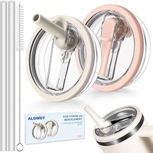 2 Pack 40 oz Flip Straw Leak Proof Lid for Stanley H2.0 Quencher, Stanley Lid Replacement 40 oz for Stanley Cup Accessories ProTour, No Spill Proof Straw Cover for Stanley (Cream & Black)