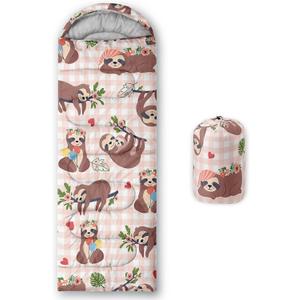 QOOMO Cute Cartoon Sloth Printed Camping Sleeping Bags, 3 Season Warm & Cool Weather, Lightweight, Waterproof Sleeping Bags for Adults & Kids, Traveling, and Outdoors, Camping Gear Equipment, 31x90inch