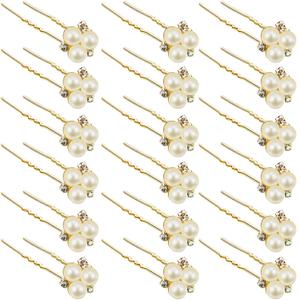WILLBOND 18 Pcs Pearl Hair Pins Bridal Wedding Hair Accessories Rhinestone Crystal Bobby Clips for Brides Bridesmaids Flower Women Girls Decorative(Gold)