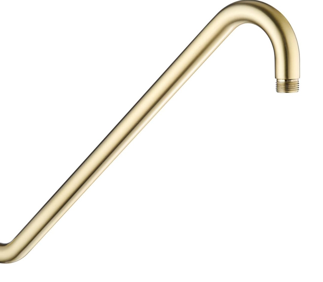 Shower Extension Arm with Flange Uvish 17" Shower Head Riser Pipe, Stainless Steel High Rise Long Neck Shower Head Arm Extender Arm for Rain Shower Head, Standard 1/2" Connection, Brushed Gold