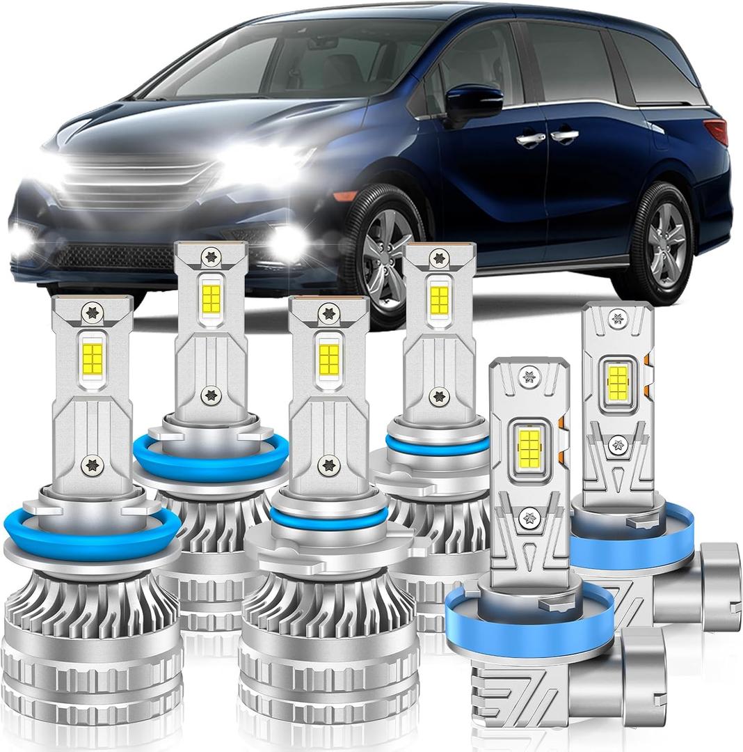 Compatible With 2011-2020 Honda Odyssey Fog Bulbs, High&Low Beam Fog Light Combo, Upgraded 800% Brightness, Super Bright 6000K Pure White Light, Pack of 6
