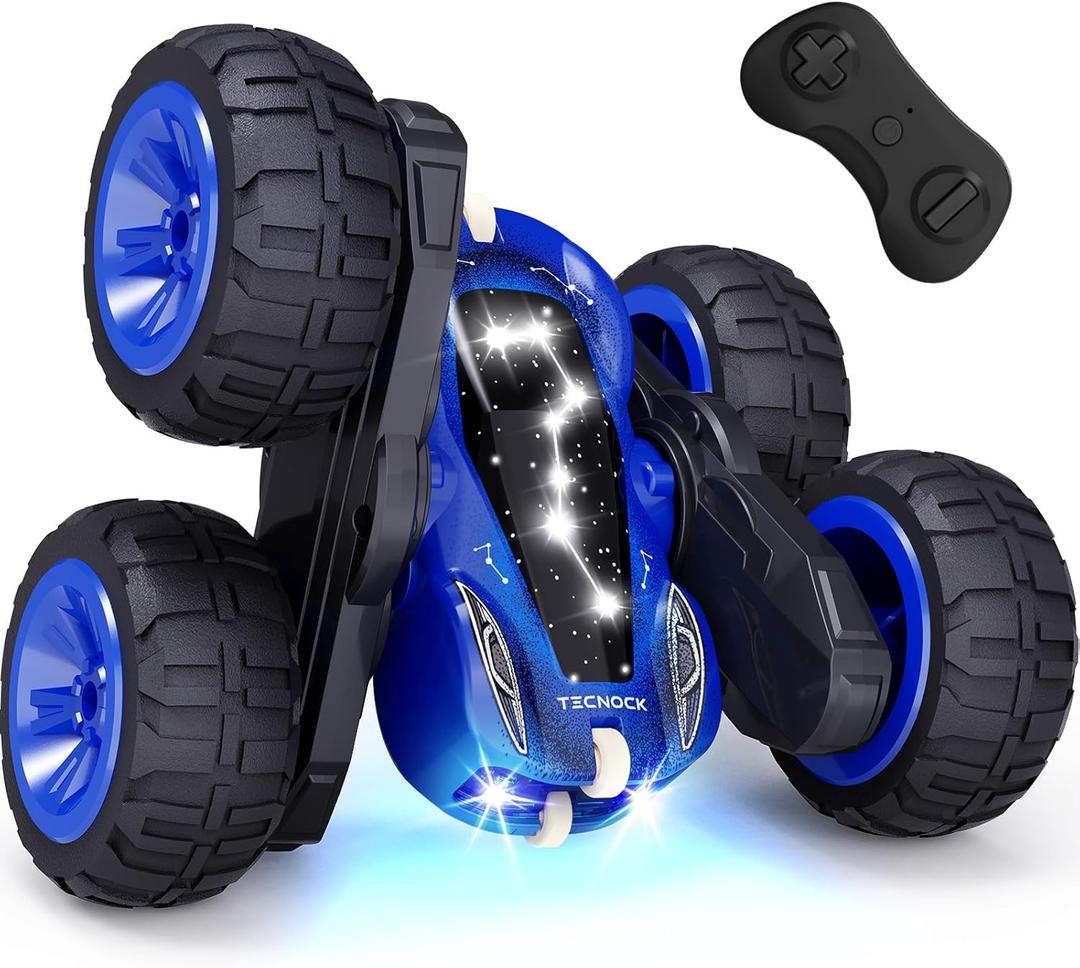 Tecnock Coche de control remoto, autos RC de 2.4 GHz con USB-C de fcil carga, 4WD de doble cara gira y voltea el auto de acrobacias a control remoto, juguetes de regalo para nios y nias