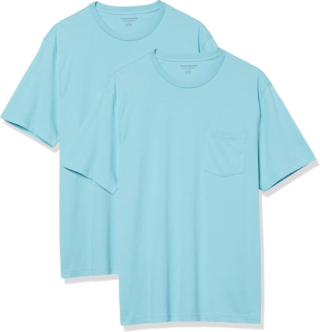 Amazon Essentials Men's Short-Sleeve Crewneck Pocket T-Shirts, Pack of 2 (Blue, XS)