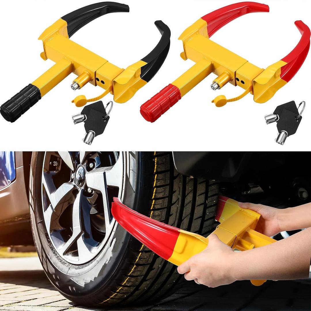 2 Pcs Wheel Lock for Cars, Heavy Duty Trailer Wheel Lock Universal Security Anti Theft Tire Clamp for Vehicles Boot Camper SUV ATV Boat Motorcycle Deterrent(Red and Black)