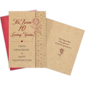 3 x Happy 10th Anniversary & Valentine's Day Card for Couples, 10 Years Together, Romantic Love Card for Husband/Wife, Heartfelt 10th Wedding Anniversary for Him Her
