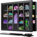 Adjustable Rock Display Case Wall Mounted, Crystal Collection Box with Shelves, Wooden Rock Collection Box for Kid and Collectibles