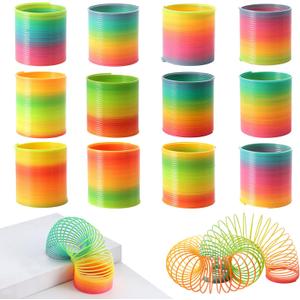 JOHOUSE Rainbow Magic Spring Party Favors for Kids, 12 PCS Colorful Plastic Spring Toy, Treasure Box Toys for Classroom, Fun Goodie Bags Stuffers for Kids Birthday