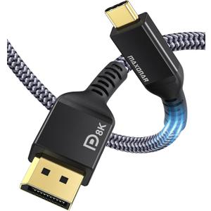 Maxonar VESA Certified USB C to DisplayPort 1.4, 8K 60Hz Thunderbolt 4/3 /USB4 to DP Cable 6.6FT/2M(4K 60Hz 144Hz 120Hz 2K 240Hz) 32.4Gbps HBR3 Alt Mode Adapter for Mac Studio, M2 M1 MacBook - Black