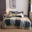 Plaid Duvet Cover Set 100% Cotton,Queen(90"x90"),Black/Grey Checkered
