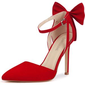 Carcuume Women's Closed Toe Heels Bow Stiletto Heel Sandals Pointed Toe Pumps Wedding Shoes (6, Red)