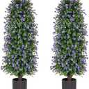 Sunnyglade 2 Packs Artificial Rose Tree 3FT- Fake Floral Plant Tree in Pot- Decorative Topiary Plant - Cement Filled Potted Faux Flower Plant for Home Office Porch Decor Indoor Outdoor (Red)