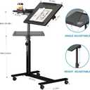 Panta Height Adjustable Rolling Laptop Stand, Overbed Table with 2 Tilting Desktops, Mobile Laptop Table for Couch with Cup Holder, Mobile Computer Workstation for Office, Home and Hospital