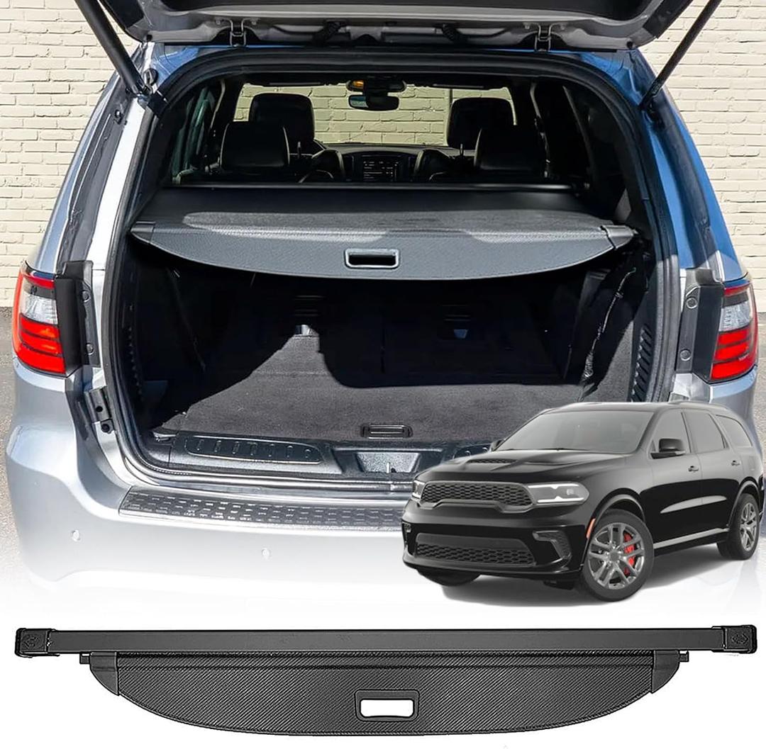 Cargo Cover Compatible with 2011-2025 2026 Dodge Durango Accessories(Fit Both 2nd & 3rd Row Grooves),Leather Retractable Trunk Cover Security Shade Cover for Durango Accessories
