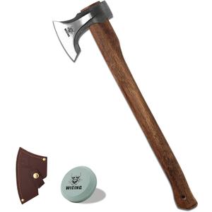 Splitting Axe, 27.5-inch Chopping Axe with Leather Sheath, Camping Hatchet 1065 High Manganese Steel and Hickory Handle