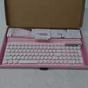 RaceGT Wireless Typewriter Keyboard and Silent Mouse Combo - Cute Pink Keyboard with Phone Holder, 2.4G USB Computer Keyboard and Mouse Set for Windows Laptop/Desktop/PC (Pink-1)