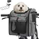 Foldable Front Bike Basket for Dogs, 4-in-1 Pet Carrier Backpack/Shoulder Bag/Car Seat with Heavy-Duty L-Shaped Mount 2.17 inch, Waterproof Cushion & Reflective Strips, Supports Up to 22lbs
