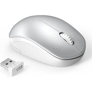 seenda Wireless Mouse for Laptop, 2.4G Noiseless Mouse with USB Receiver - Optical Tracking Portable Computer Mice for Chromebook, PC, Tablet, Windows System, 24 Months Battery Life (White & Silver)