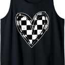 Race Car Checker Flag Racing Heart Auto Racer Tank Top (Black, M)