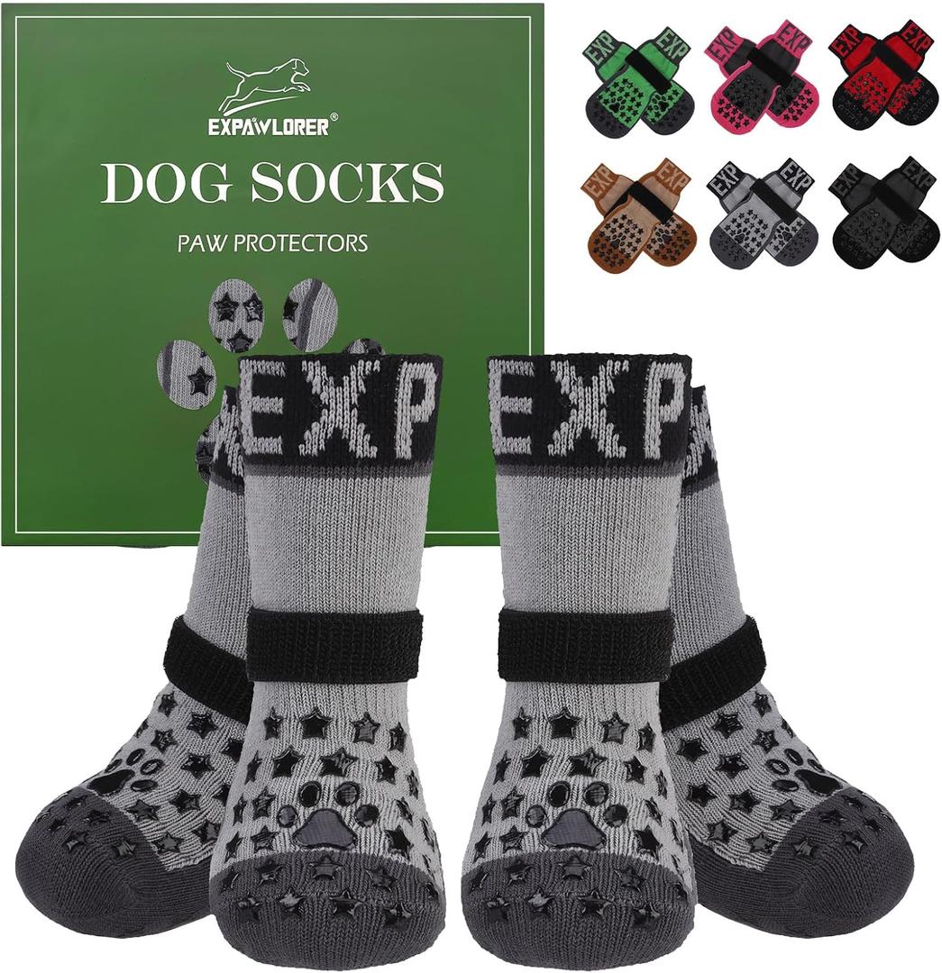 EXPAWLORER Anti Slip Dog Socks to Prevent Licking Paws - Dog Shoes for Hot Pavement, Dog Booties for Hardwood Floors, Dog Boots & Paw Protectors with Grippers for Small Medium Large Senior Dogs