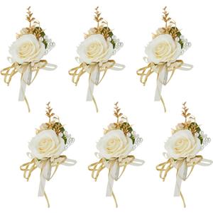 Champagne Boutonniere for Men Wedding, Set of 6, Groom and Best Man Boutonniere for Wedding Ceremony Anniversary, Formal Dinner Party and Rustic Fall Wedding Prom