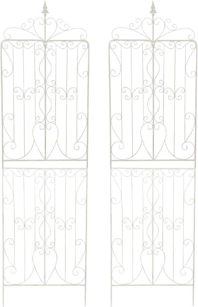 Sungmor 2 Pack Large Garden Trellis for Climbing Plants, 92.5 Inch Tall Rustic White Garden Metal Trellis, Decorative Trellis for Outdoor Rose Vines Cucumbers Support, Greenhouse, Flowerbed, Backyard (Distressed White - 92.5 Inch Tall)