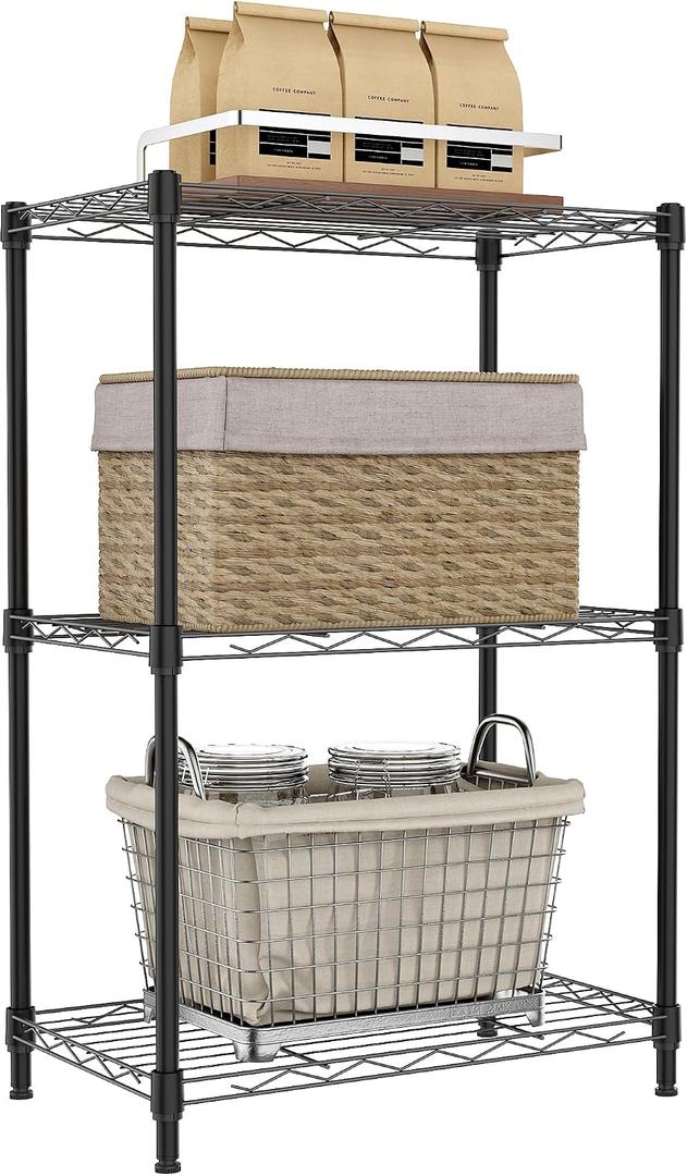 IZEUK 3 Tier Metal Wire Shelving Rack Storage Shelves for Kitchen, Bedroom, Living Room or Laundry Room, Black, 17.7" W x 11.8" D x 28.8" H