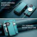 Defencase for iPhone 17 Magnetic Wallet Case Compatible with Magsafe with RFID Blocking Zipper Pocket & Card Holder for Women Men PU Leather Strap Detachable Case for iPhone 17 (6.3 inch), Blue Green