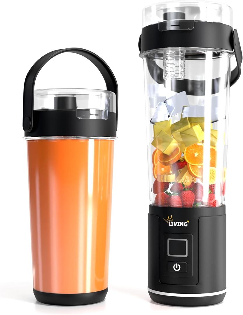 Portable Blender for Smoothies & Shakes - 20oz Mini Smoothie Maker - USB-C Rechargeable Juicer - Leakproof Lid with Filter & Carry Handle - Self-Cleaning Personal Blender - Dishwasher Safe - BFA Free