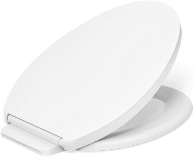 KOHLER K-26801-0 Impro ReadyLatch Quiet Close Elongated Toilet Seat, White Toilet Seat, Grip-Tight Bumpers, New Home Essentials, Slam Prevention