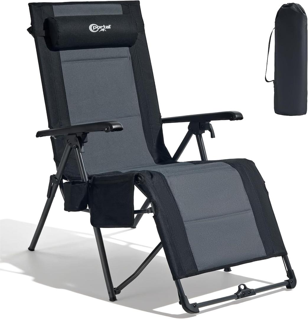 Portal Portable Zero Gravity Chair, Lounge Chair Outdoor Oversized Zero Gravity Chair Folding Lounge Chair with Adjustable Pillows and Cup Holder for Poolside Backyard and Lawn, Support 350lbs