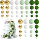 48 Pcs Cake Topper Decorations - Balloon Cupcake Toppers, Foam Balls for Birthday Party Wedding Cake Decorating (Green, Light Green, White, Gold)