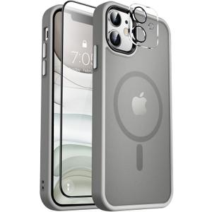 MOCCA Strong Magnetic for iPhone 11 Phone Case,[Compatible with Magsafe][Glass Screen Protector+Camera Lens Protector] Slim Thin Shockproof Cover Case for iPhone 11 6.1 inch, Titanium Gray