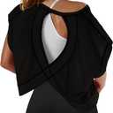 SENSERISE Womens Open Back Workout Tops Backless Short Sleeve Athletic Shirt Running Crop Top Gym Yoga Tee (X-Large, Black)